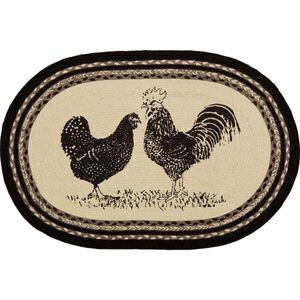 Farmhouse POULTRY Jute Braided Oval Throw Rug